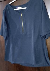 Navy Zip-Front Blouse