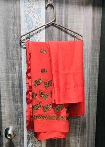 Red Dress Material With Brown Sequin Work