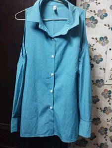 Blue Cold Shoulder Top