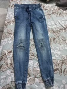 Distressed Denim Joggers