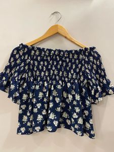 Navy Floral Off-Shoulder Top