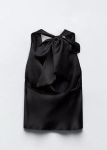 satin  Black Halter Top