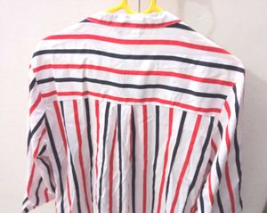 White Stripted Tunic Shirt Style Top