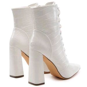 SHEIN Pointed Toe Chunky High Heel Lace Up Boots