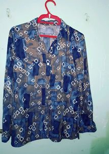 Blue Designer Silk Shirt With Patterns