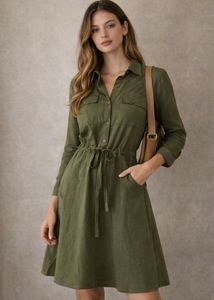 Olive Green Utility Shirt Dress – Size M