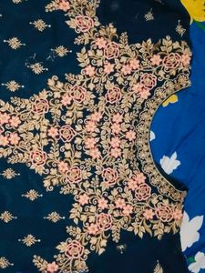 Zari Embroidered Pakistani Teal Dress