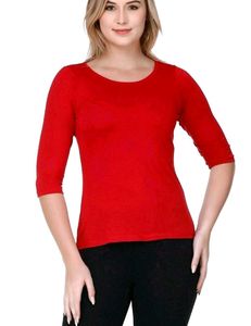 Red Bateu Neck 3/4th Sleeve Top