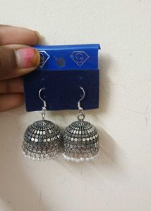Silver Peacock Jhumka Earrings