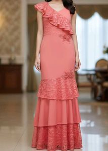 Elegant Coral Lace Dress