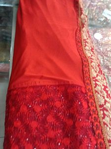 Elegant Red Saree with Gold Embroidery