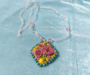 Hand Embroidered Rose Pendant Necklace