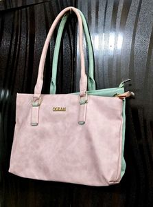 Leatherite Dual Color Bag _ Rosemary Pista Green