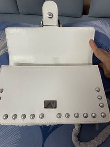 Pinko White Pearl Embellished Shoulder Bag