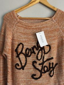 Stylish Orange Pullover Sweater with Slogan Print