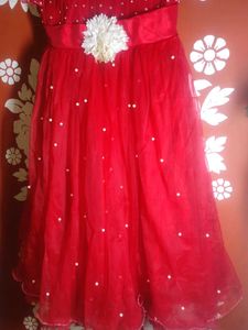 Red Party Dress with Flower Detail
