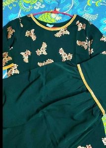 Green &amp; Gold Embellished Sharara Suit