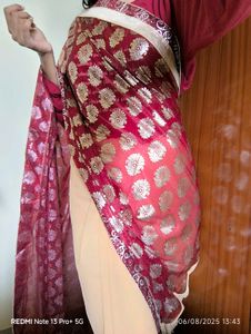 Maroon &amp; Gold Partywear Saree