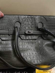 Olive Green Faux Crocodile Leather Tote