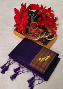 Elegant Purple Bagni Saree Zaree Patta with jhalar
