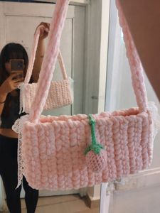 Crochet Pink Fluffy Bag