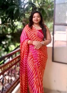 Striped Saree - Pink and Orange