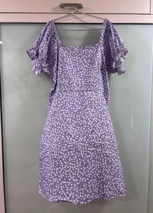 Ditsy Floral Print Flounce Sleeve Dress