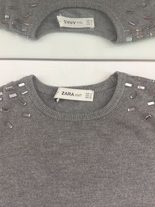 Gray Embellished Long Sleeve Top