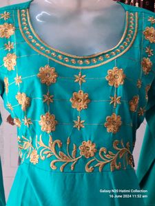 Embroidery Work Frock Sea green Size-XL