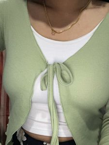 Sage Green Tie-Front Cardigan