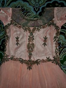 90%off💥 Peach Net Gown With Stones Embroidery