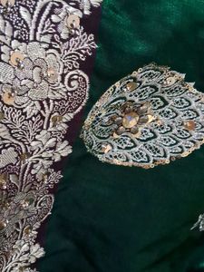 Green  Banaras Embroidered Fabric Heavy Work Saree