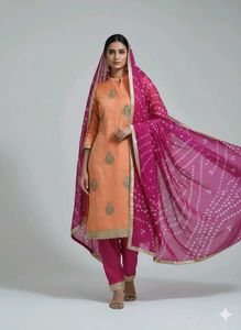 Chanderi Party Wear 4piece Dress Material
