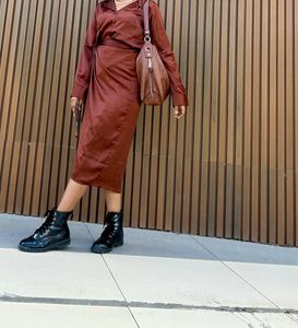 😭 Brown Satin Blouse With Wrap Skirt(