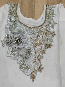 Embroidered White Kurti Top