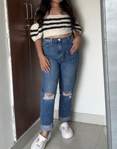 High Waisted Blue Ripped Jeans