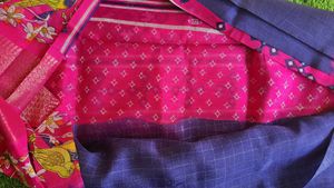 Blue Checked Saree with Bird &amp; Floral Border