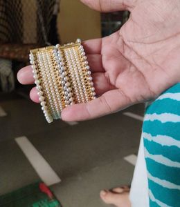 Elegant Gold-Plated Pearl Bangles