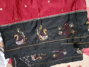 Maroon colour silk saree with embroidery work