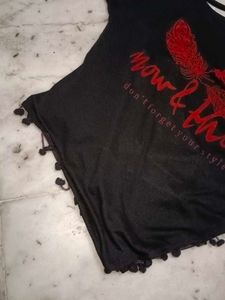 Black Graphic Pom-Pom Top