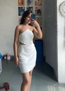 White Ribbed Halter Top &amp; Skirt Set