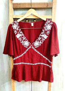 Rust Colour Embroidery Work Top Size-34