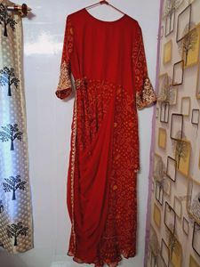 Elegant Red Embroidered Festive Gown