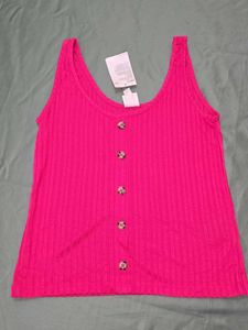 Fuchsia Pink Buttoned Tank Top