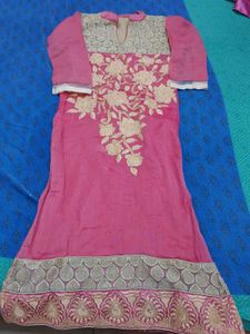 Pink Embroidered suit with bottom and dupatta