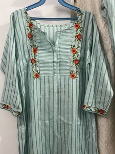 Striped Embroidered Kurta Set