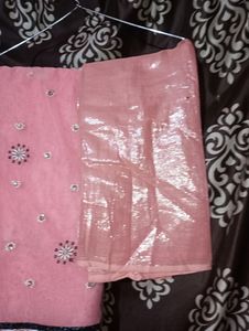 Net Design Peach Colour Saree