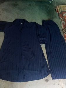 Navy Blue Pleated Two-Piece Set