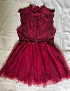 Burgundy Lace & Tulle Party Dress