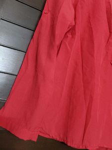 Women Red Buttons Roll-up Sleeve Casual Shirt